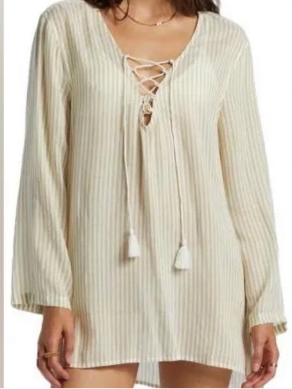 Billabong Ivory and Beige Striped Tunic Top